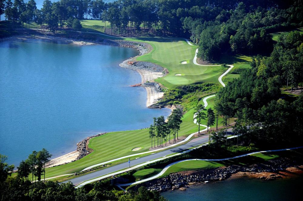 Arial view of golf course at the lake
